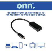 onn. 6inch USB-C to HDMI Adapter, Black, TV or monitor cable