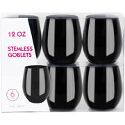 PLASTICPRO Disposable Stemless Wine Glasses, 12 Oz Black BPA-Free Plastic Cups, Pack of 6, 126088