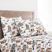 HiEnd Accents Ranch Life 4 Piece Queen Western Bed Sheet Set, 100% Cotton, Green and White Cowboy and Longhorn Horse Print, SS2138-QN-DF