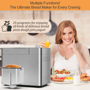 Bluebow 25-in-1 2LB Bread Machine with Auto Fruit/Nut Dispenser, Stainless Steel