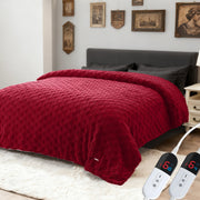 Dhole Electric Heated Blanket, Checkered Fleece, Queen 84x90 in, 6 Heat Levels, 10 Hour Auto Off, Red