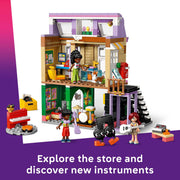 LEGO Friends Music Store & Apartment Building Set, Interactive Playset with 483 Pieces, Includes Minidolls and Marimba the Corgi, Ages 7+