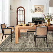 Berthmeer 8 x 10 Area Rug, Vintage Distressed Floral Pattern, Machine Washable, Non-Slip Thermoplastic Rubber Backing, Black