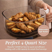 Cook With Color Air Fryer with Glass Basket, 4Qt Capacity, 1200W Motor, Digital Touch Display with 6 Presets, Adjustable Temp 175F-400F, Blush, YWAF52BLS