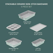 T-Fal Refresh Ceramic Nonstick Bakeware Set, 5-Piece Stackable Pans, Mint Green, Oven Safe to 450F, J177S564
