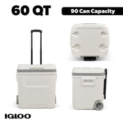 Igloo 60 QT Marine Wheeled Ice Chest Cooler, White, 60 Quart, Marine-Grade Durability, 50798