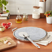 All-Clad Gourmet Accessories 3 Piece Pizza Baker Set, 13 Inch High-Heat Soapstone Pizza Stone, Stainless Steel Serving Tray, Rotary Pizza Cutter, Silver