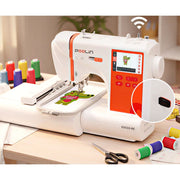 Poolin EOC03-RE Computerized Embroidery Machine, 9.2in by 4in Embroidery Area, 4.3in LCD Touch Screen, 8 Fonts, 12 Languages, 154 Patterns, USB Connectivity