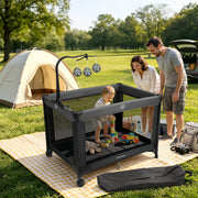 Vomeast Baby Playard Portable Foldable 2-in-1 Bassinet and Play Yard with Toy Bar, Grey