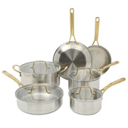 Martha Stewart Midvale 10-Piece Stainless Steel Cookware Set with Gold Handles, Induction Compatible, Oven Safe