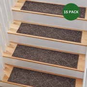 MBIGM Non-Slip Indoor Stair Treads, Soft Plush Carpet Step Covers, Brown, 8 in x 30 in, 15-Pack, MBIG12197