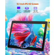 Fitifun 10 Inch Android 13 Tablet, 4GB RAM, 64GB ROM, 1TB Expandable Storage, Quad-Core Processor, Dual Cameras 2MP+8MP, 1280x800 IPS Display, Bluetooth Keyboard, Mouse, Stylus, Blue, M10