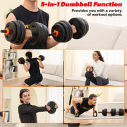 Naipo 66LB Adjustable Dumbbell Set, 5-in-1 Multi-Functional Fitness Equipment with Dumbbells, Barbells, Kettlebell, Push Up Stands, Black