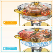 CATGOOD 4 Pack Chafing Dish Buffet Set, 6QT Stainless Steel Food Warmers with Tempered Glass Lids and Gold-Plated Stands, Round Buffet Servers for Parties and Catering, 25-4PK