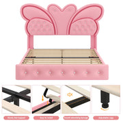 Homfa H-1055946A Queen Size Velvet Upholstered Bed with LED Lights, Pink