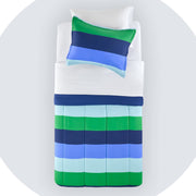 Sonive Twin Kids Comforter Set, 5 Pieces, Blue Green Rugby Stripe, Super Soft Microfiber, All-Season Cooling Bedding