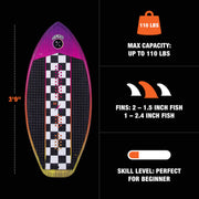 Hyperlite Gromcast Kids Wakesurf Board, 3.9 ft, Pink Check, Lightweight Biolite 3 Core, Durable Layered Fiberglass Construction