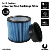 Universal Fine Dust Cartridge Vacuum Filter with Cap, Fits Most 5-18 Gallon Wet/Dry Vacuums, Durable Construction, U08-2566D