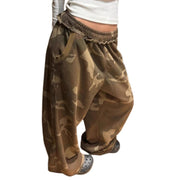 RDKTPXZ Womens Camo Wide Leg Sweatpants, Loose Straight Leg, Elastic Waistband, Green, Size L