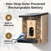 TT Nature Smart Bird Feeder with Camera, Solar Powered, AI Identification of 10000+ Birds, Weather-Resistant Fir Wood, 1080p HD with Night Vision, Outdoor Hanging Design, LBF113-SP