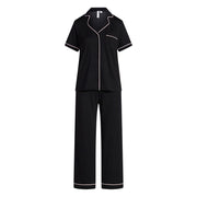 Joyspun Women's Dreamy Soft Collection Notch Collar Short Sleeve Top and Capri Pants Pajama Set, Relaxed Fit, Contrast Piping, XS-3X