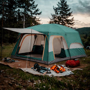Mapskey 4 Person Camping Tent, Family Cabin Design, Mesh Door, Ventilation Windows, Green