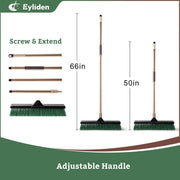 Eyliden Heavy Duty Push Broom, 24 in Wide Head, Stiff PET Bristles, 66 in Green Steel Handle, JX-22