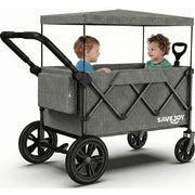 SaveJoy PW-SM185-2 Wagon Stroller for Kids, 3-in-1 Collapsible Dual Toddler Seats, Removable Canopy, 5-Point Harness, All-Terrain Wheels, Adjustable Push Handle