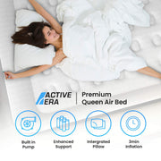 Active Era Premium Queen Air Mattress with Built-In Pump, Raised Pillow, Puncture Resistant Waterproof Flocked Top, Elevated Inflatable Bed, 60x80x20 in, AB-K1-US