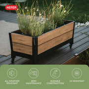 Keter Mobile Garden Planter, Ashwood Resin, Rectangle, 17.5 in W x 43.2 in D x 31 in H, 13.56 cu ft Capacity, Mobile with Wheels, UV and Rust Resistant, 270922