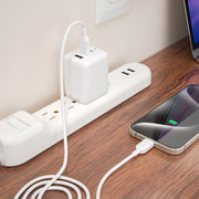 Onn 36009688 62W Multi-Port USB-C Power Delivery and USB-A Wall Charger, Foldable Plug, White