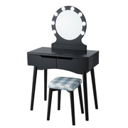 Costway Vanity Makeup Dressing Table with 8 Dimmable LED Bulbs, Black, Cushioned Stool, Large Mirror, 2 Drawers, HW62333BK-US