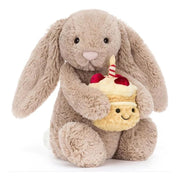 Jellycat Bashful Beige Bunny Birthday Plush, Soft 9 Inch Cuddly Toy BAS3BEBB