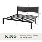 Amolife King Size Metal Bed Frame with Dark Grey Upholstered Headboard, 12.5 in Under-Bed Storage, Modern Platform Design, 1040116-8