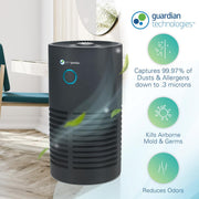 GermGuardian AC4700BDLX Air Purifier, 15-Inch Tower, True HEPA Filter, UV-C Light, Activated Charcoal, 3 Speeds, Black, For Rooms Up to 150 Sq. Ft