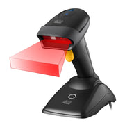 Adesso NuScan 2500 2D Barcode Scanner, Dual Wireless Bluetooth and 2.4GHz, Handheld, 12 in Scan Distance, Antimicrobial Spill-Resistant Casing, Charging Cradle Included