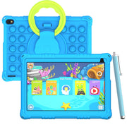YQSavior Android 15 Kids Tablet, 10.1 Inch IPS HD Display, 8GB RAM, 32GB Storage, Quad-Core 1.8GHz Processor, Wi-Fi, Parental Control, Dual Cameras, Blue with Protective Case, CP10K