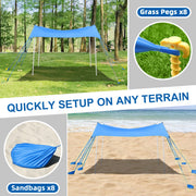 Easierhike 10x10ft Beach Canopy Tent, Windproof Sun Shelter with UPF 50+ UV Protection, Water-Resistant, 8 Large Sandbags, 4 Aluminum Poles, Portable Outdoor Shade, Royal Blue