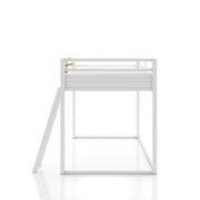 Furniture of America Twin Kids Junior Loft Bed with Full-Length Guardrails, Angled Ladder, White and Gold Two-Tone Metal Frame, 49-Inch High EC-BTS1249-W