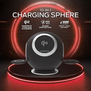 Monster 10-in-1 Charging Sphere Desktop Charging Station with Qi2 Magnetic Wireless Charging, 3 AC Outlets, 2 USB-C Ports, 2 USB-A Ports, Apple Watch and AirPods Charging Pads, 100W Total Output, Black, MWS8-1010-BLK