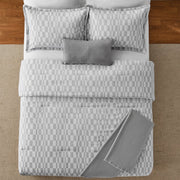 Mainstays Check 5-Piece Soft Silver Comforter Set, Full/Queen, Polyester Microfiber, All-Season, Includes Comforter, 2 Shams, Decorative Pillow, Fringe Throw