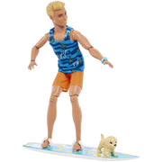 Barbie HPT50 Ken Doll With Surfboard & Puppy, Multicolor