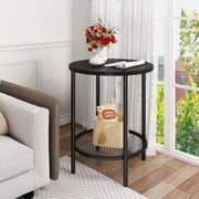 LinkRomat 3-Piece Coffee Table Set with Storage, Round Coffee Table & 2 Matching End Tables, Black