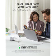 Anker 140W MAX USB-C Laptop Charger, 4-Port GaN Power Adapter, Dual High-Speed USB-C, Silver, Model A2697