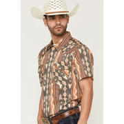 Sendero Provisions Co. Wyatt Pearl Snap Short-Sleeve Serape Button-Down Shirt, Tempe Stripe, 100% Cotton, Loose Fit, SPCS723S13Y