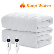 Serwall King Size Heated Mattress Pad, 9 Heat Settings, Dual Controllers, Auto Shut-Off Timer, White, Fits Mattresses up to 21 in