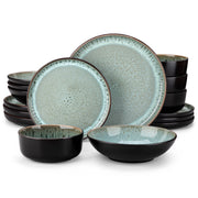 vancasso VC-PLAYA-DG-16 16 Piece Dinnerware Set, Stoneware Tableware Set For 4, Dark Green Dishes Plate