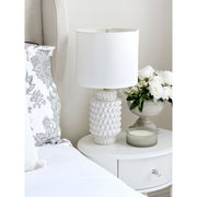 Catalina Lighting My Texas House Hob-Nail Ceramic Table Lamp with White Fabric Drum Shade, Brass Accents, 21 in, 24182-000