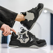 CHICVOMEY Star Chunky Platform Walking Shoes, Wide Lace-Up, Rubber Sole, Y2K Star Design, Black