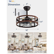 Zardon 18 Indoor Ceiling Fan with Quiet DC Motor, LED Lights, Remote Control, 6 Speeds, Brown Antique